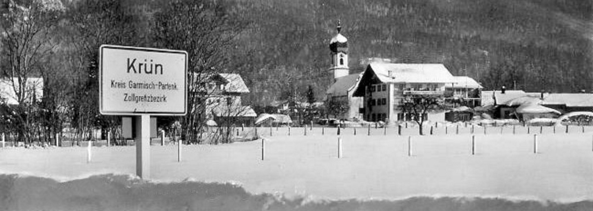 historische Ortsansicht von Krün im Winter, © Alpenwelt Karwendel | Reindl Franz-Paul