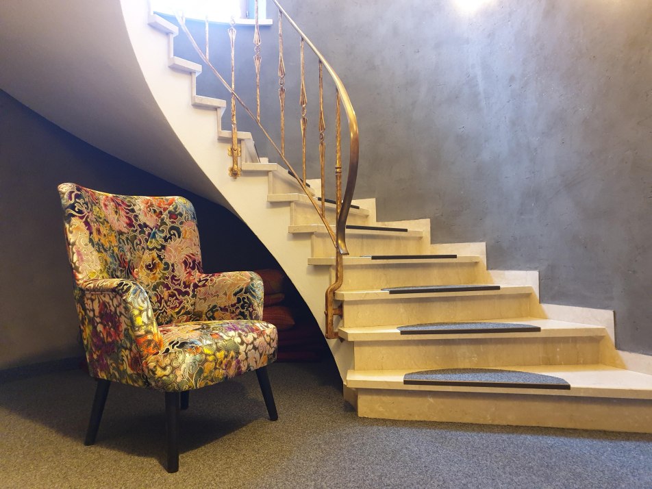 Hallway with spiral staircase