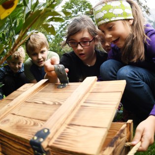 Die gefundene Schatztruhe beim Kinderprogramm "Schatzsuche", © Alpenwelt Karwendel | Angelika Warmuth