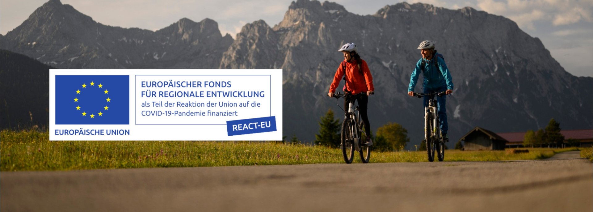 Biketour in der Alpenwelt Karwendel mit EU Fonds Logo, © Alpenwelt Karwendel | Philipp Gülland