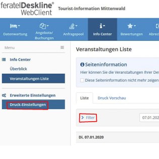 Screenshot WebClient Druckeinstellungen