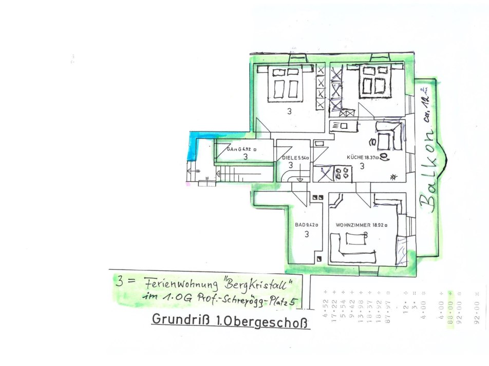 Grundriss FeWo Bergkristall, © Prof.-Schreyögg-Platz 5 GG