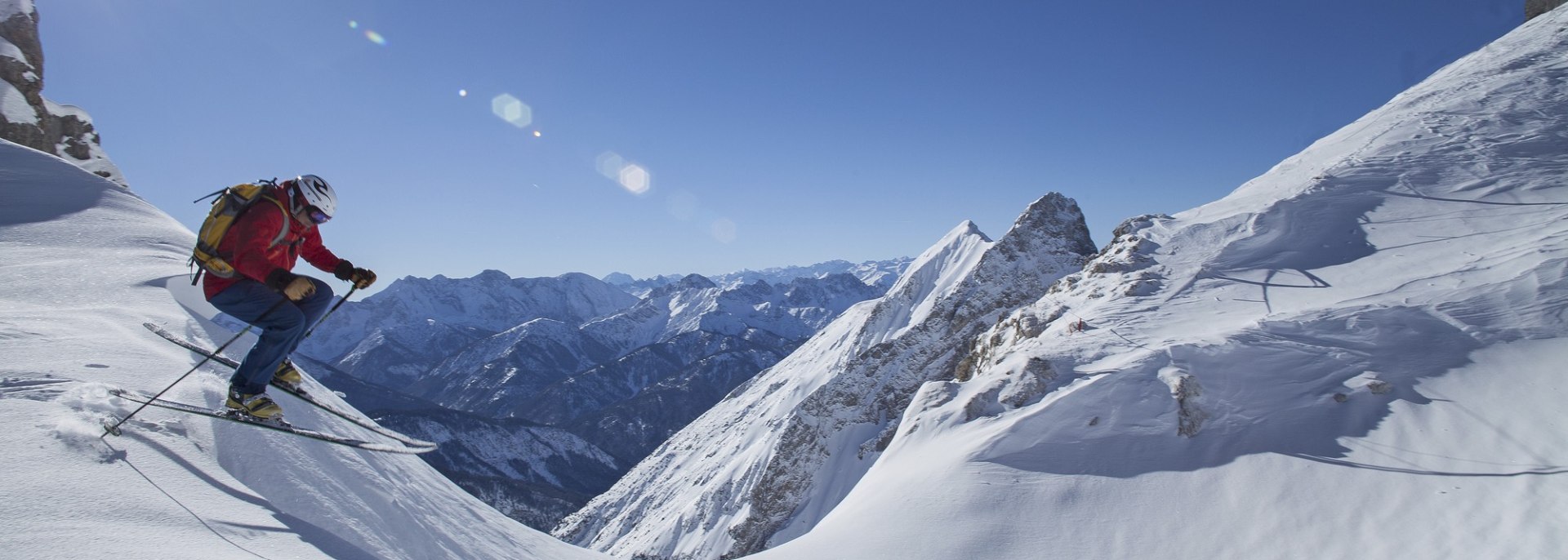 Die Dammkar ist mit über 7000 Metern Länge Deutschlands längste Freeride-Abfahrt., © Alpenwelt Karwendel | Hubert Hornsteiner