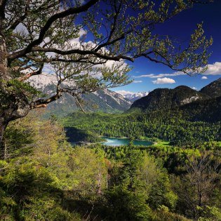 Bilck vom Kranzberg auf den Lautersee in Mittenwald, © Alpenwelt Karwendel | Rudolf Pohmann