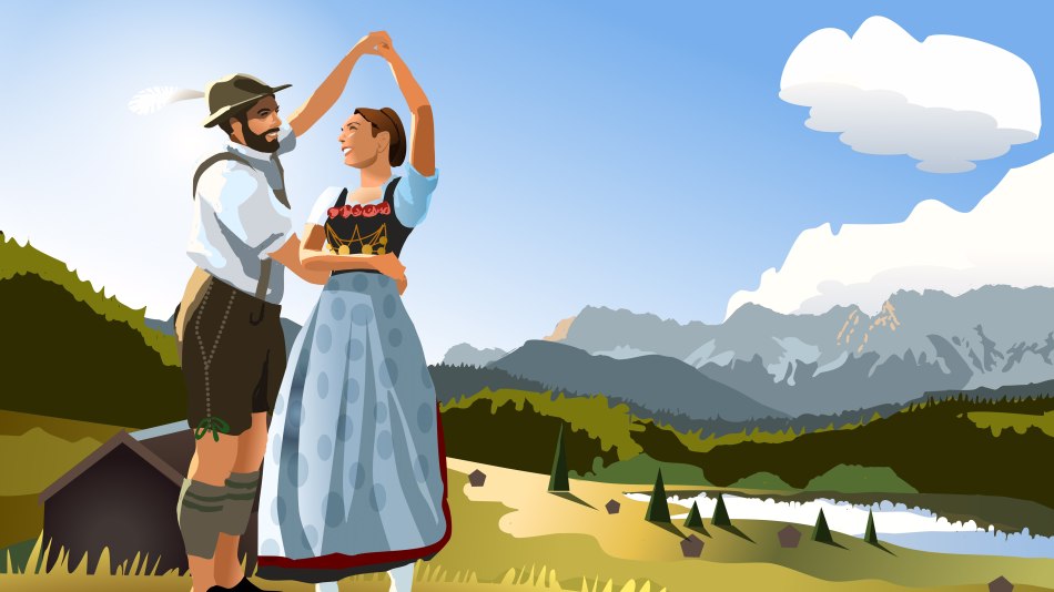 Künstlerische Interpretation eines Trachtenpaars in der Alpenwelt Karwendel, © Alpenwelt Karwendel | Armin Popp Künstlerische Interpretation eines Trachtenpaars in der Alpenwelt Karwendel, © Alpenwelt Karwendel | Armin Popp