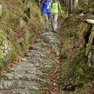 Seit der Antike überdauerte der Römerweg bei Klais, in den 1970er Jahren wurde dieser teilweise freigelegt., © Alpenwelt Karwendel | Stefan Eisend