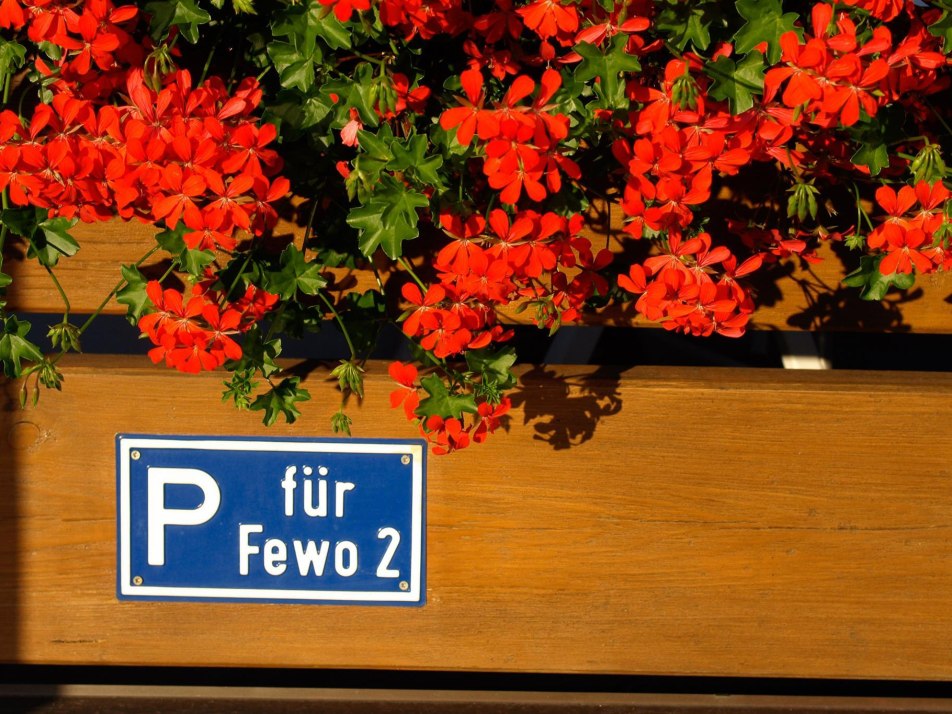 Blumenschmuck, Parkplatz Ferienglück