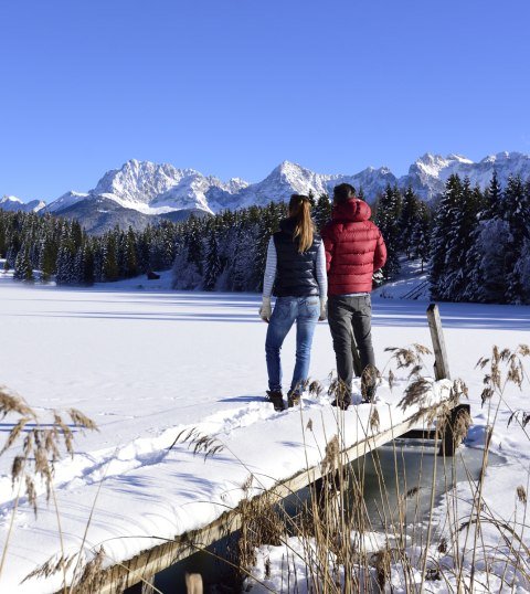 Snow-rich landscapes and sugared peaks can be experienced in winter around Mittenwald, Krün and Wallgau, © Alpenwelt Karwendel | Stefan Eisend