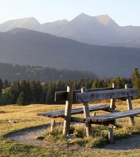 Ruhebänke mit Panoramablick finden sich auf allen Touren der Alpenwelt Karwendel, © Alpenwelt Karwendel | Wera Tuma