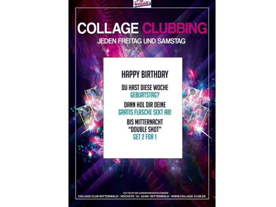 Collage Club Mittenwald Plakat Geburtstag, © Daniel Herzhauser