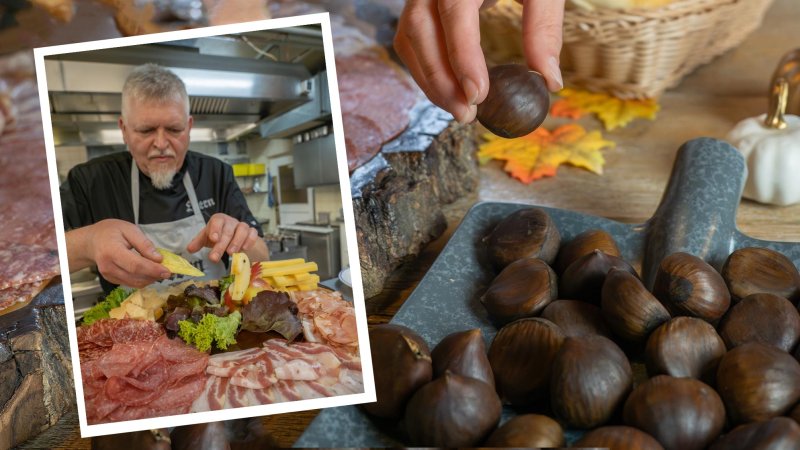 Typisch beim Törggelen: Maronis und eine Brotzeitplatte, hier von Koch Marek zubereitet, © Alpenwelt Karwendel | @alessagrafie