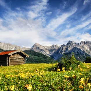 Sommer in der Alpenwelt Karwendel - Ein typischer Wiesmahdstadel in den Buckelwiesen der Alpenwelt Karwendel, © Alpenwelt Karwendel | Wera Tuma