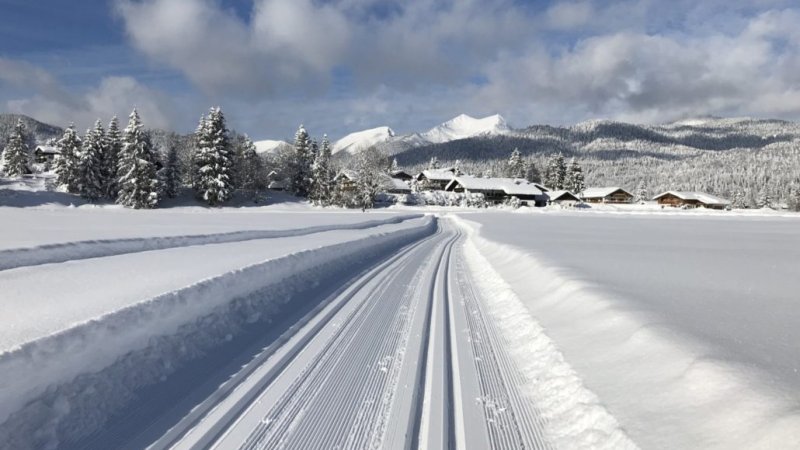 Gewinnerbild vom #alpenweltkalender Januar 2020 – Loipe in Krün , © Waltraud Schuhmann